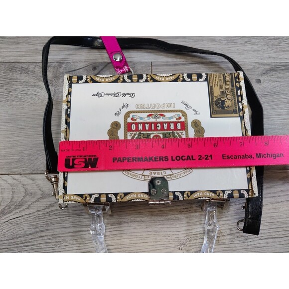 Cigar Box Purse Adorable Kitten's Design Silver Trim Sequins Checker Interior - Picture 15 of 16